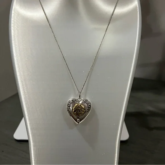 Alexander McQueen Silver and Gold Heart Locket Pendant Necklace - Picture 2 of 6